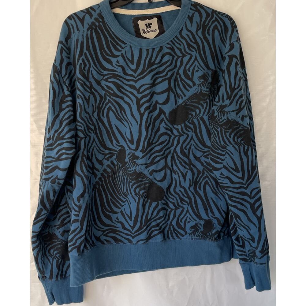 Waimea Sweatshirt 100% Cotton Blue Black Zebra XL Crew Long Sleeve Unique!
